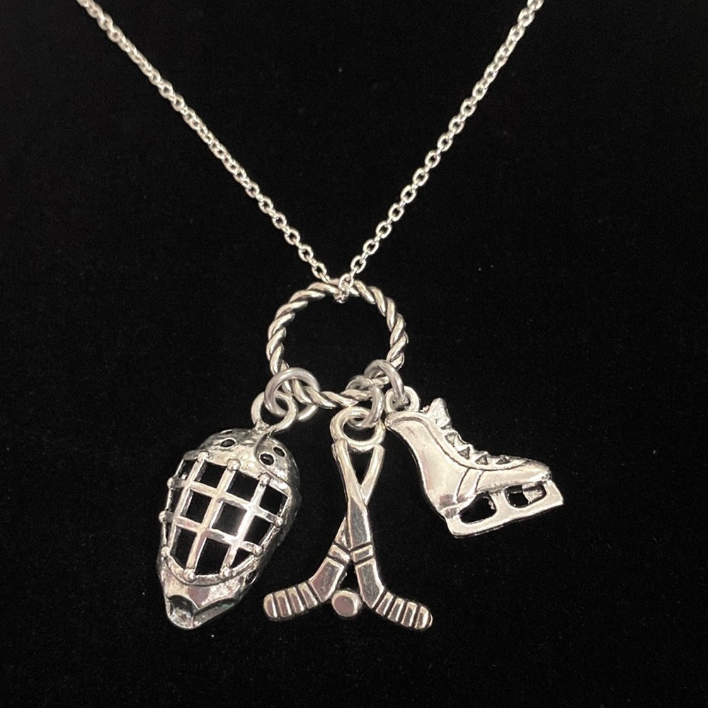Hockey Charm Necklace Mask Skate Sticks
